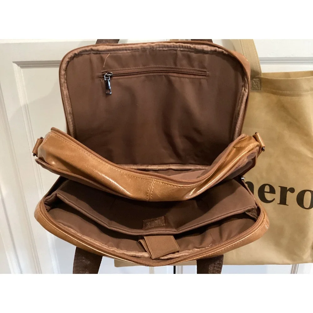 Ekphero Brown Faux Leather Briefcase‎ Messenger Bag Laptop Bag with Strap - Picture 7 of 12